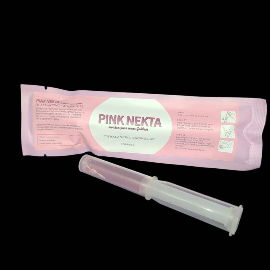 Pink packaging with a syringe, labeled PINK NEKTA Yoni Gel